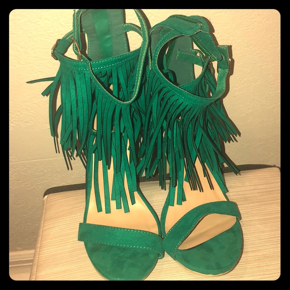 Green stilettos with tassels